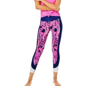 Lilly Pulitzer Luxletic‎ Weekender Mid Rise Leggings in Low Tide Navy Size Large